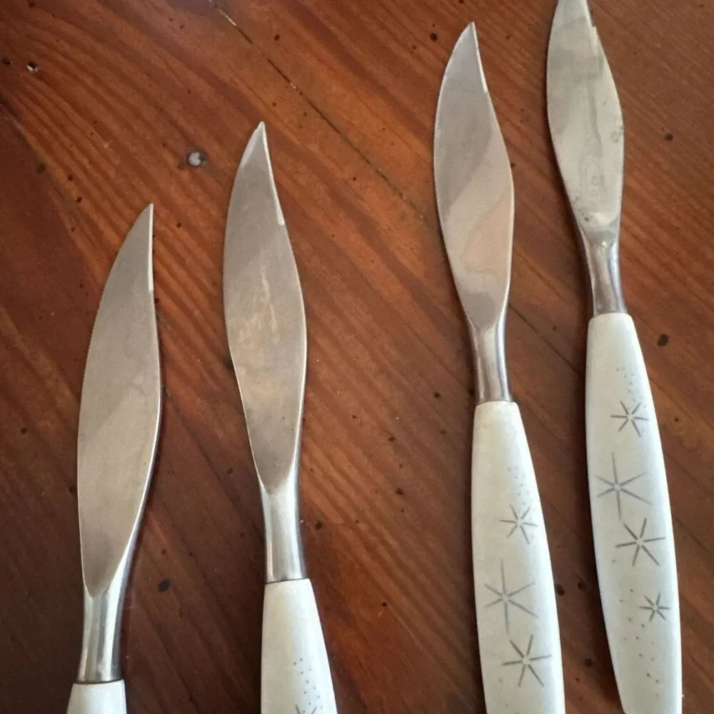 Vintage Mode Danish Stainless Knives Atomic Starburst Sheffield England Lot Of 4